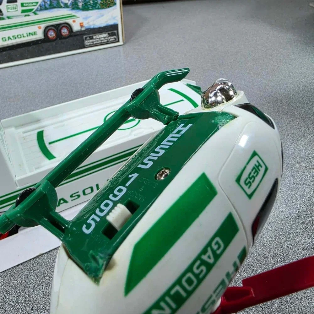 Hess Toy Truck and Helicopter 2001 White Green Collectible READ